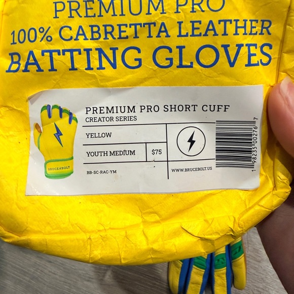 Bruce Bolt YM Batting Gloves Premium Pro Short Cuff - Picture 7 of 8